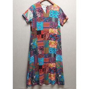 Patchwork Print Maxi Dress Womens XL Boho Festival Colorful Paisley V Neck Indie